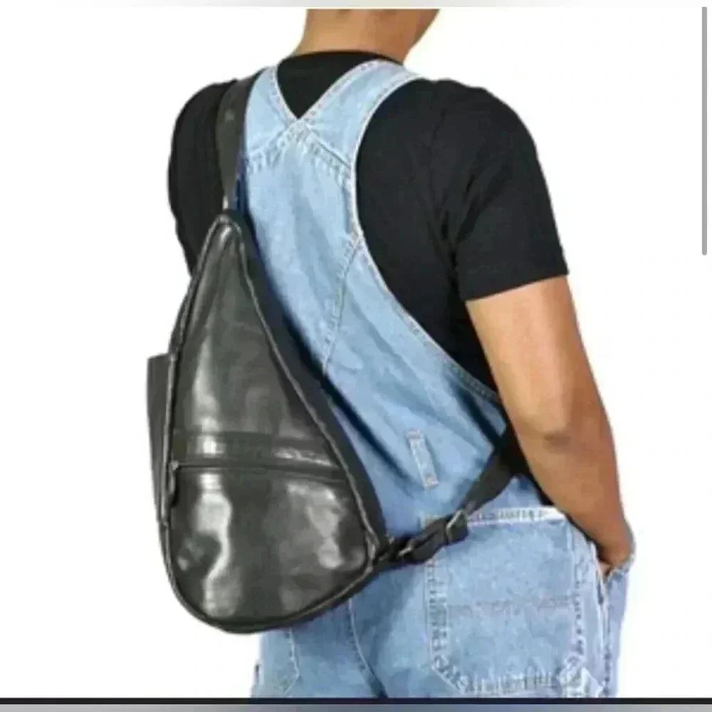 Ameribag Blue Leather Classic Healthy Back Bag Mono-Sling Backpack
